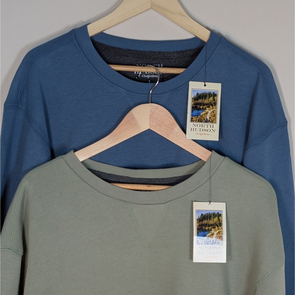 North Hudson Outfitters Soft Crew Neck Sweatshirt Mens Large Blue Green Lot of 2